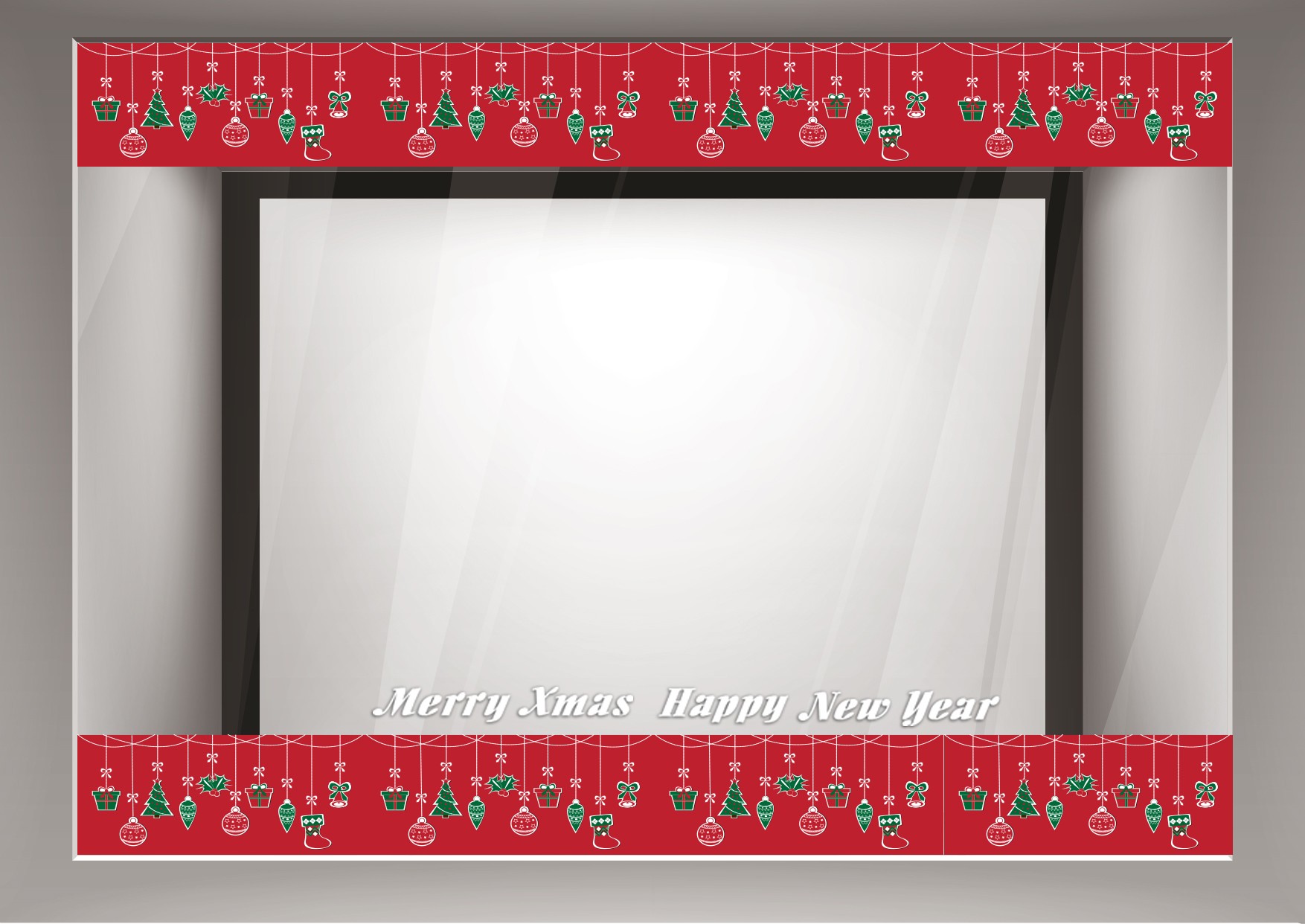 Αυτοκόλλητα Βιτρίνας Χριστούγεννα- Κόκκινες Γιρλάντες με πολύχρωμα στολίδια xmas25