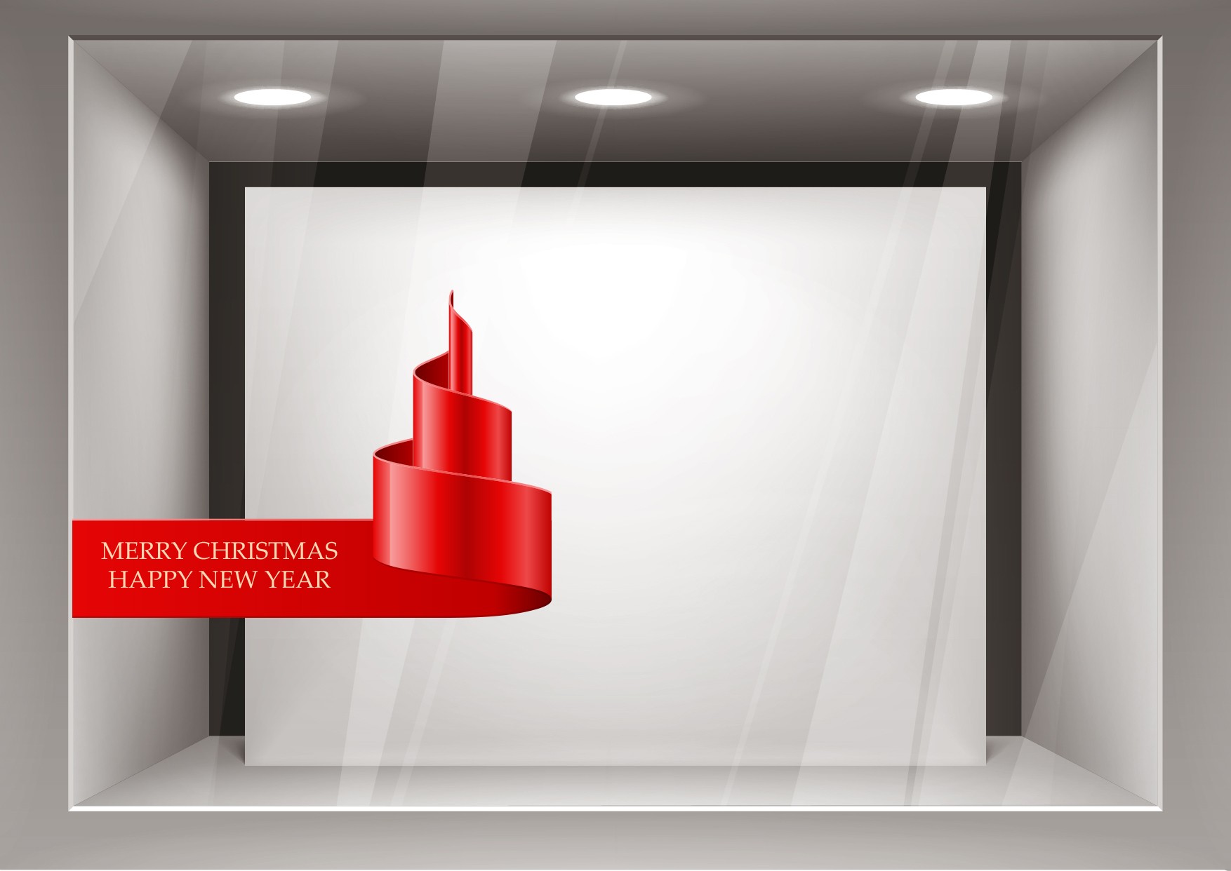 Αυτοκόλλητα Βιτρίνας Χριστούγεννα-Δέντρο κόκκινη κορδέλα με ευχές xmas10