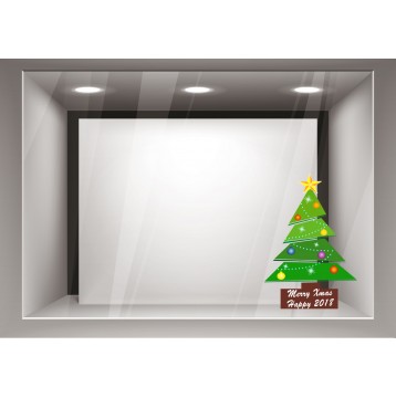 Αυτοκόλλητα Βιτρίνας Χριστούγεννα-Δέντρο με πολύχρωμες μπάλες xmas22