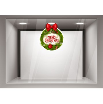 Αυτοκόλλητα Βιτρίνας Χριστούγεννα- Γιορτινό στεφάνι με  Ευχές xmas26