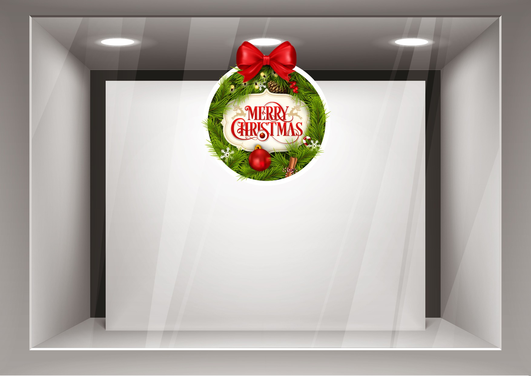 Αυτοκόλλητα Βιτρίνας Χριστούγεννα- Γιορτινό στεφάνι με  Ευχές xmas26