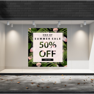 Summer Sales  16 Εκπτωτικά  Αυτοκόλλητα Βιτρίνας - Τροπικά φύλλα