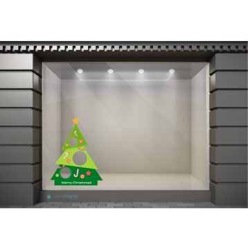 XSM018 Χριστουγεννιάτικα Αυτοκόλλητα Βιτρίνας / Τοίχου - Στολισμένο Δέντρο