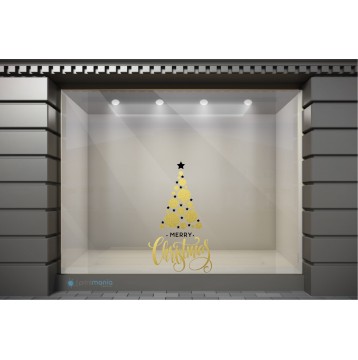 XSM062 Χριστουγεννιάτικα Αυτοκόλλητα Βιτρίνας / Τοίχου - Χρυσό Δέντρο με Ευχές