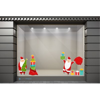 XSM101 Χριστουγεννιάτικα Αυτοκόλλητα Βιτρίνας / Τοίχου - Άγιος Βασίλης με Δώρα