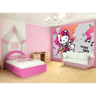 Φωτοταπετσαρία τοίχου παιδική Hello Kitty Teddy Rock Music 208x146cm