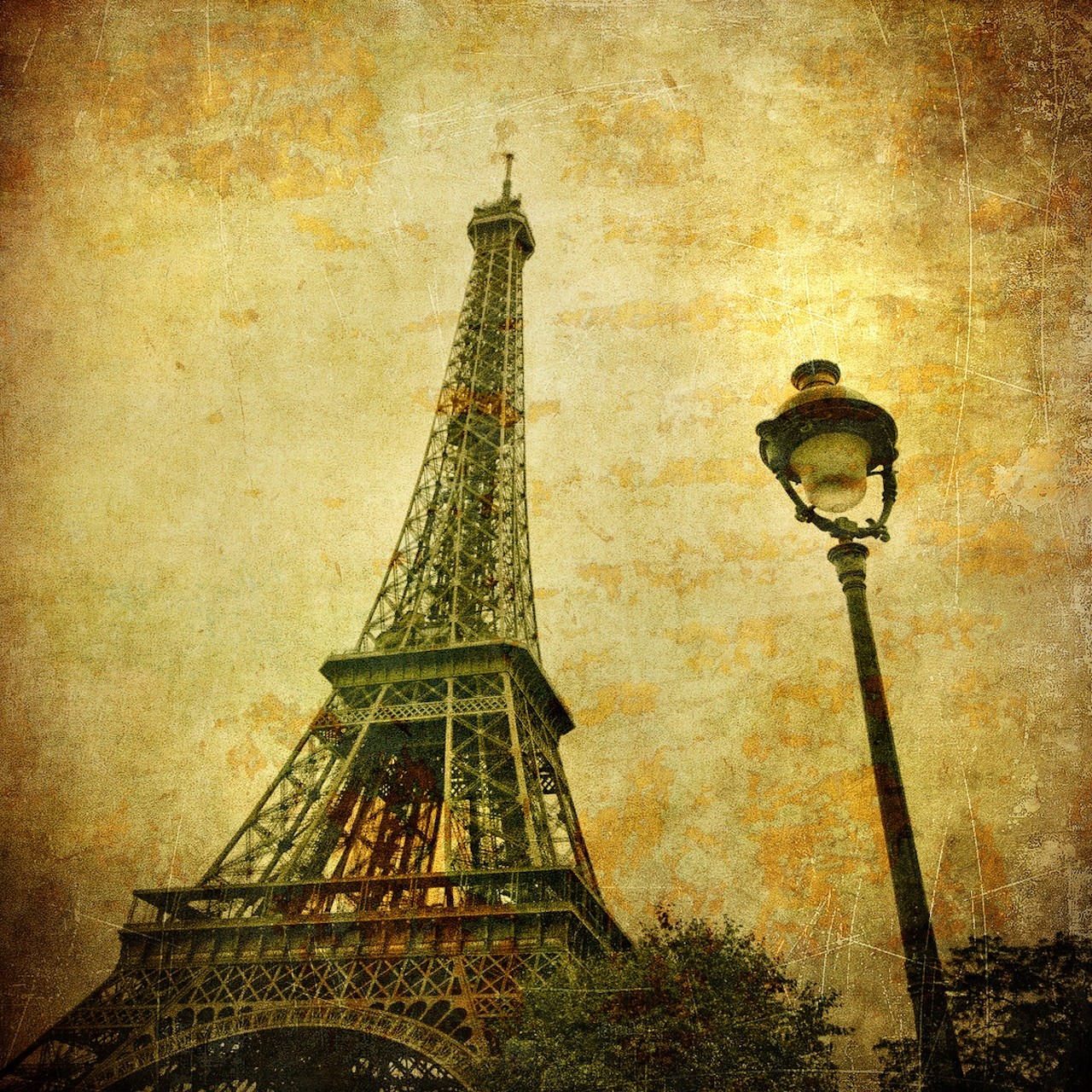 Ταπετσαρία Vintage - Μουσική 3 Πύργος του Άιφελ σε καρτ ποστάλ
