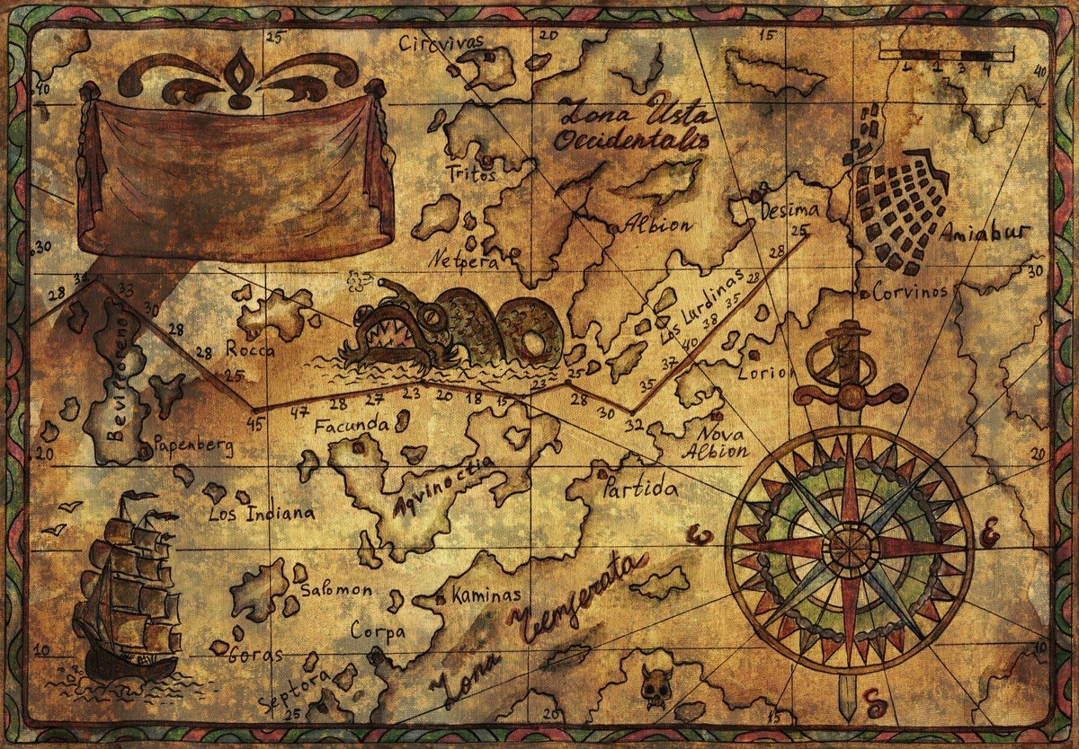 Ρόλερ - Ρολοκουρτίνα Σχέδιο Χάρτες - Πυξίδα - Ρολόγια 22 Πειράτικος χάρτης