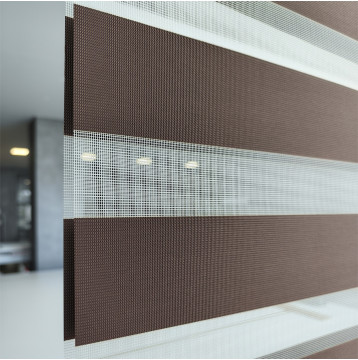 Διπλό ρόλερ Zebra  Ελεγχόμενης σκίασης V13 Καφέ με κίτρινο δίχτυ ΖΑ7