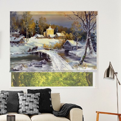Ρόλερ Ολικής Συσκότισης/Blackout PA0002 Πίνακες ζωγραφικής-Χιονισμένο χωριό