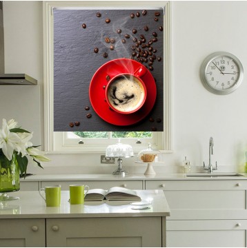 Ρόλερ - Ρολοκουρτίνα Σχέδιο Κουζίνα - Καφές 57 Κόκκινη κούπα