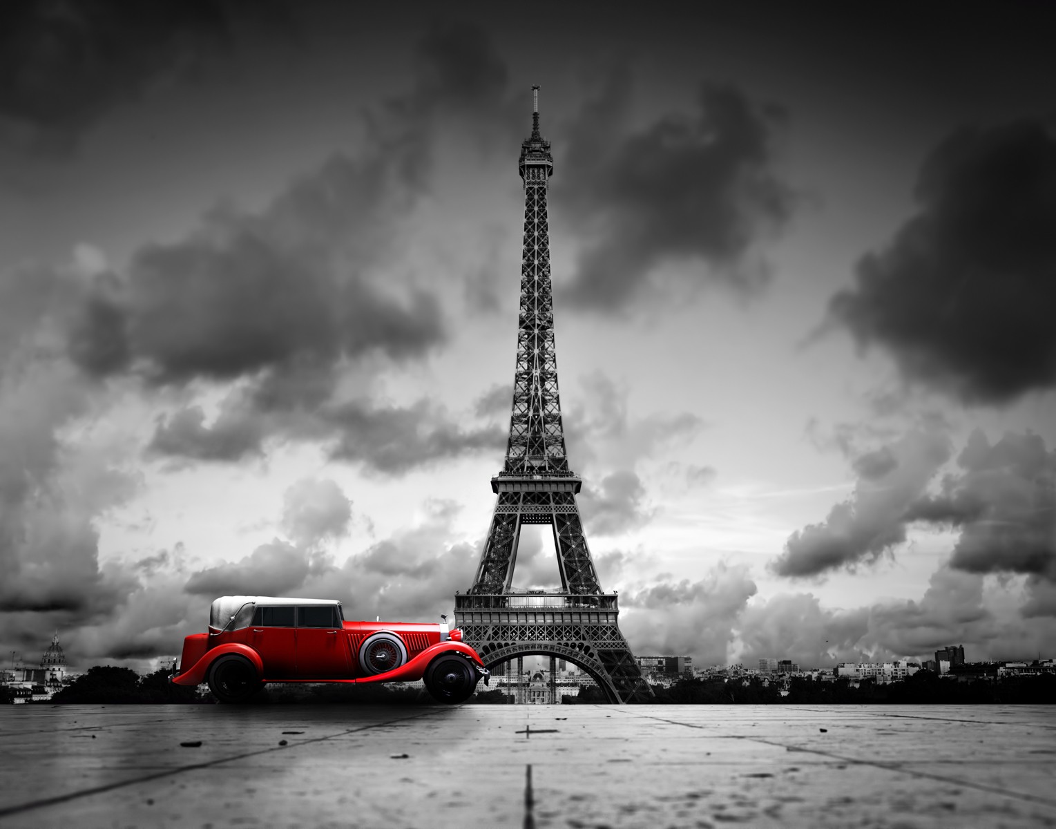 Ρόλερ Μερικής Συσκότισης CI0011 Πόλη-Παρίσι Πύργος του Άιφελ, κλασικό κόκκινο αυτοκίνητο