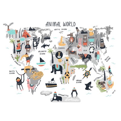 Ταπετσαρία Παιδικό - Εφηβικό 304 Παγκόσμιος χάρτης με ζωάκια