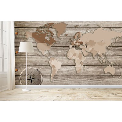 Ταπετσαρία Χάρτες - Πυξίδα - Ρολόγια 61 Παγκόσμιος χάρτης σε απομίμηση ξύλου